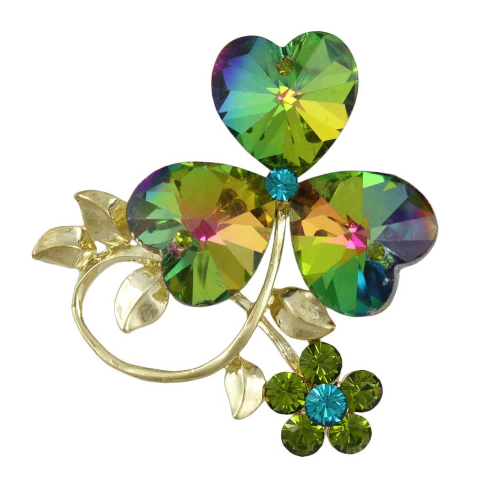 Lilylin Designs 3 Glass Iridescent Sparkling Hearts with Crystal Daisy Brooch Pin
