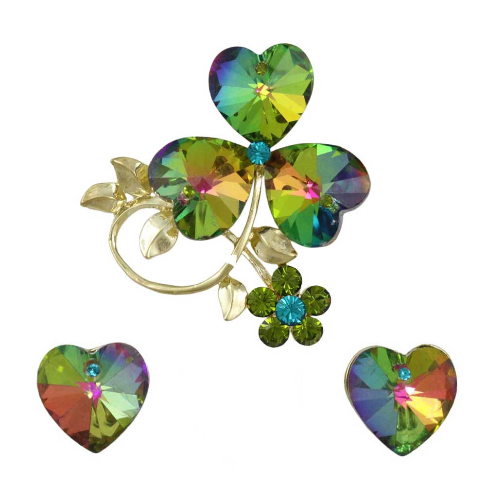 Lilylin Designs Sparkling Iridescent Heart Pin and Stud Earring Set