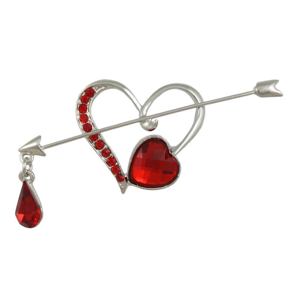 Heart with Red Crystal Bleeding Arrow Brooch Pin - PRH906 - Lilylin Designs