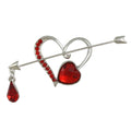 Heart with Red Crystal Bleeding Arrow Brooch Pin - PRH906 - Lilylin Designs