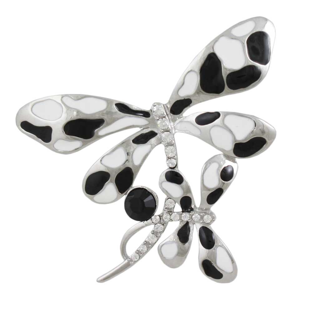 Black and White Double Dragonflies Brooch Pin - PRI078E - Lilylin Designs