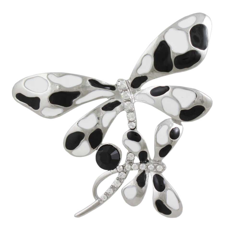 Lilylin Designs Black and White Double Dragonflies Brooch Pin