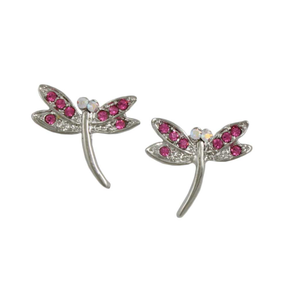 Pink Crystal Dragonfly Stud Pierced Earring - PRI078FE - Lilylin Designs