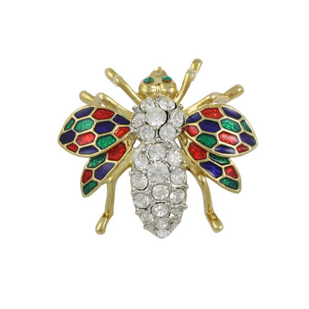 Crystal Fly with Colorful Enamel Wings Brooch Pin - PRI171 - Lilylin Designs