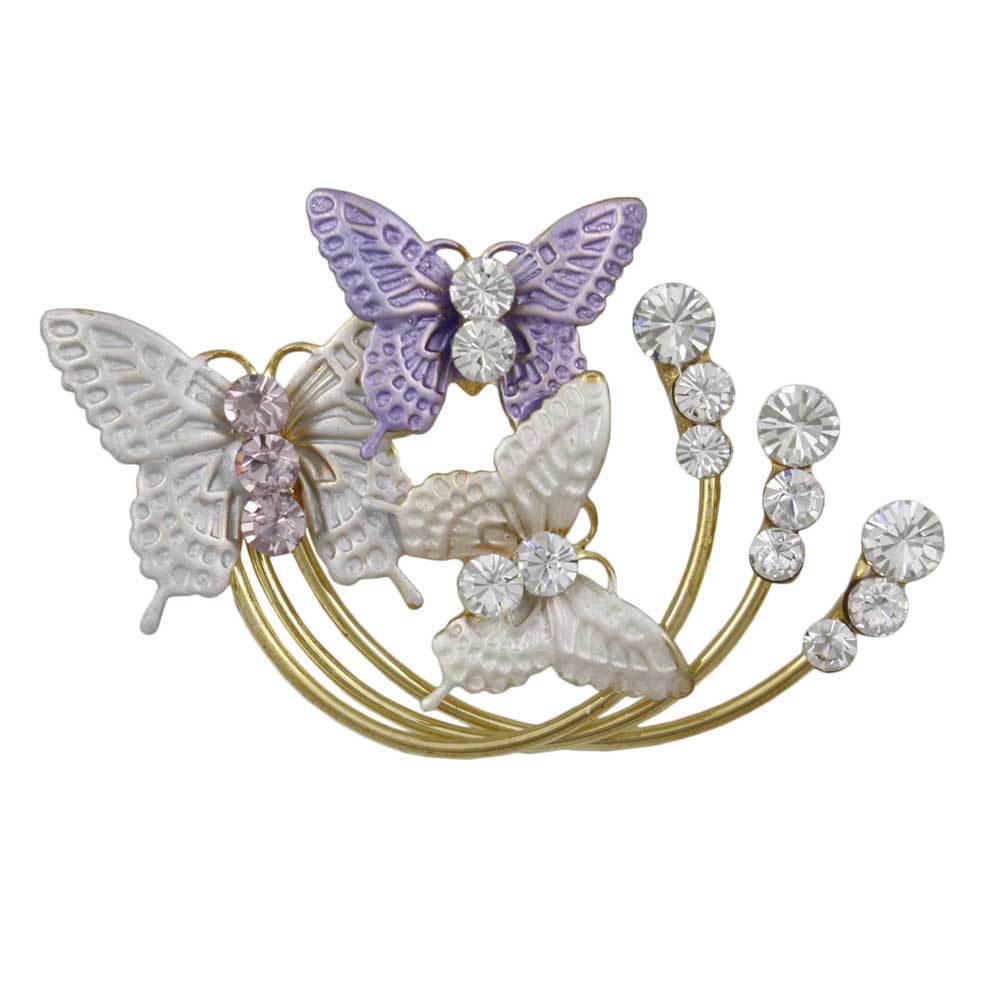 Lilylin Designs Purple Gray White Enamel Butterflies Brooch Pin