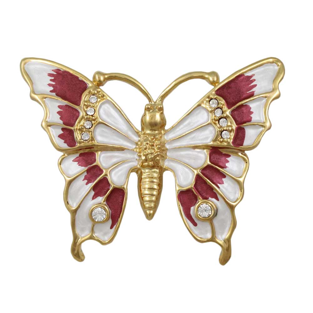 Lilylin Designs White and Mauve Pink Enamel Butterfly Brooch Pin