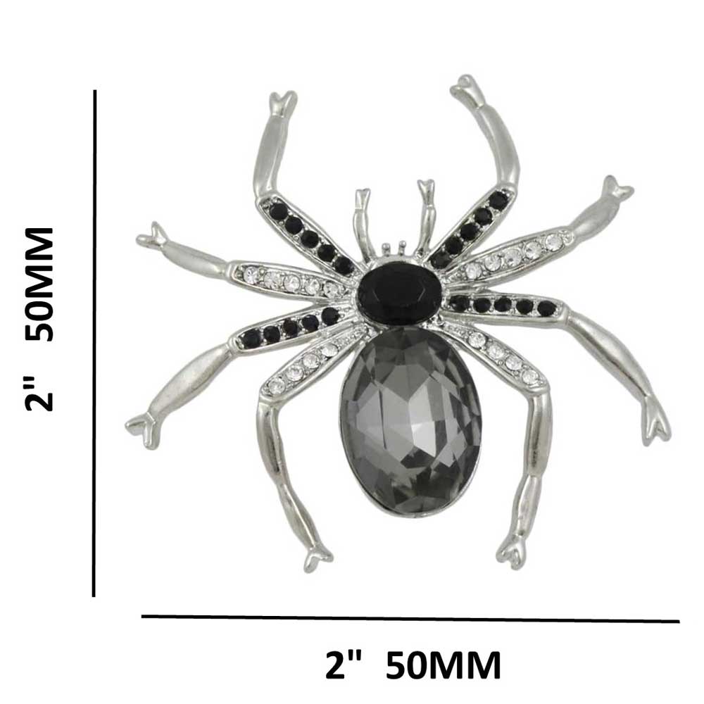Silver - tone with Black Diamond Crystal Spider Brooch Pin - PRI302 - Lilylin Designs