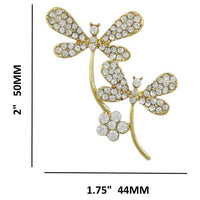 Gyn&Joy Crystal Dragonfly Brooch Pin - Silver/Gold, CZ & Rhinestone Insect Jewelry