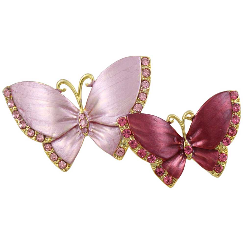 Lilylin Designs Pink and Maroon Crystal Butterflies Brooch Pin
