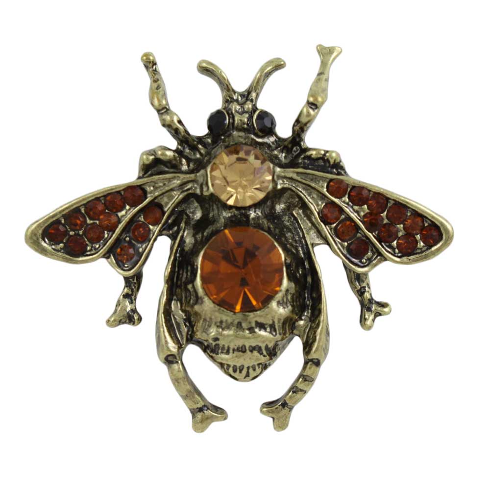Antique Gold - tone Brown Crystal Fly Brooch Pin - PRI503 - Lilylin Designs