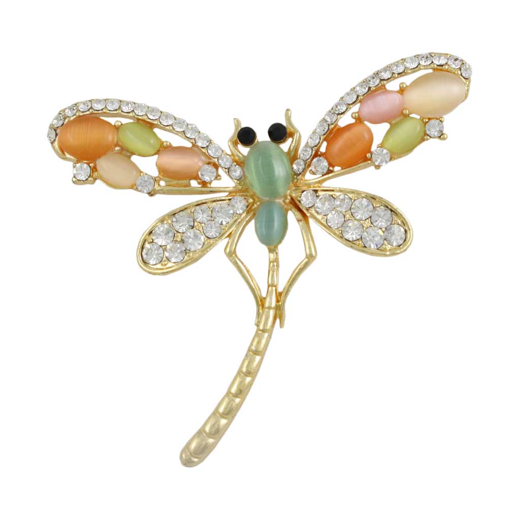 Lilylin Designs Bejeweled Pastel Cats Eye Dragonfly Brooch Pin