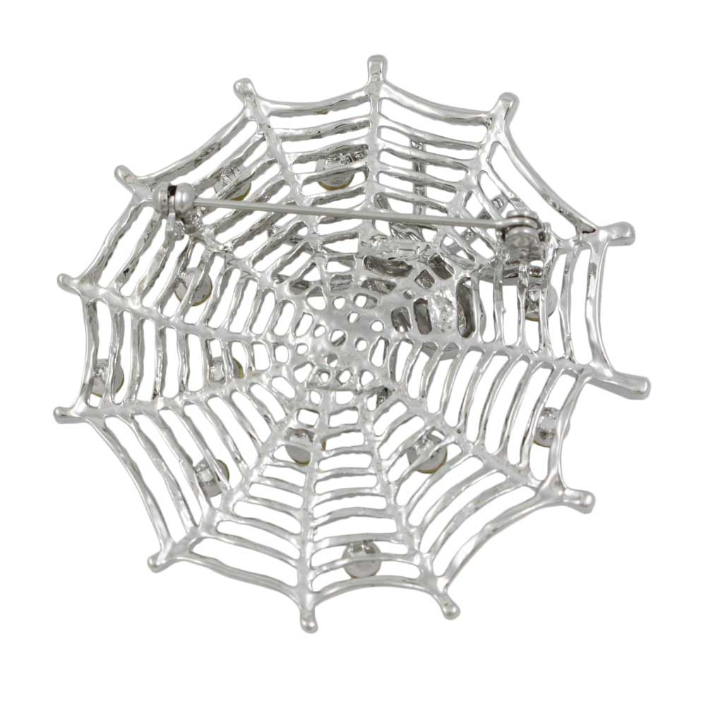Silver - tone Web with Black Crystal Spider Brooch Pin - PRI602 - Lilylin Designs