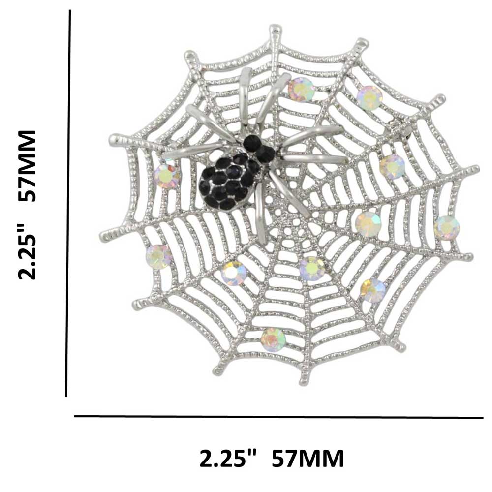 Silver - tone Web with Black Crystal Spider Brooch Pin - PRI602 - Lilylin Designs