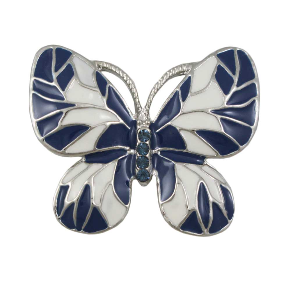Blue and White Enamel Crystal Butterfly Brooch Pin - PRI881Q - Lilylin Designs