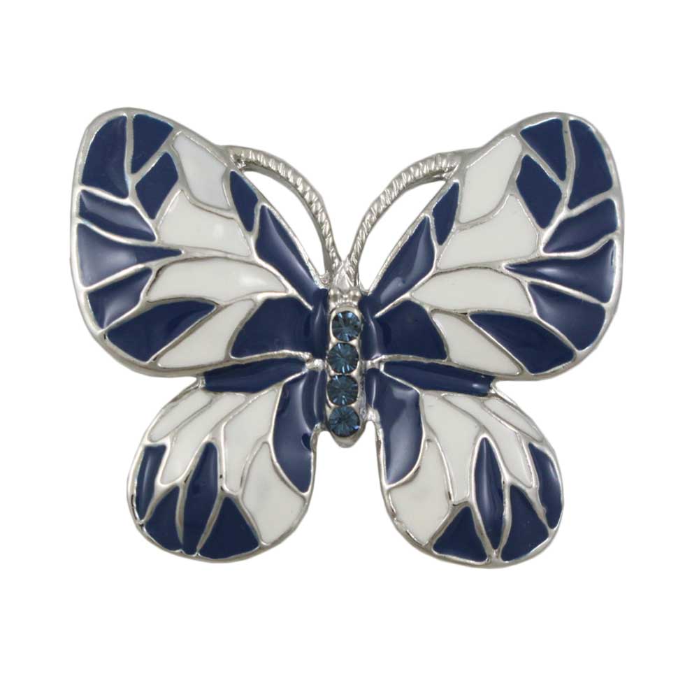 Lilylin Designs Blue and White Enamel Crystal Butterfly Brooch Pin