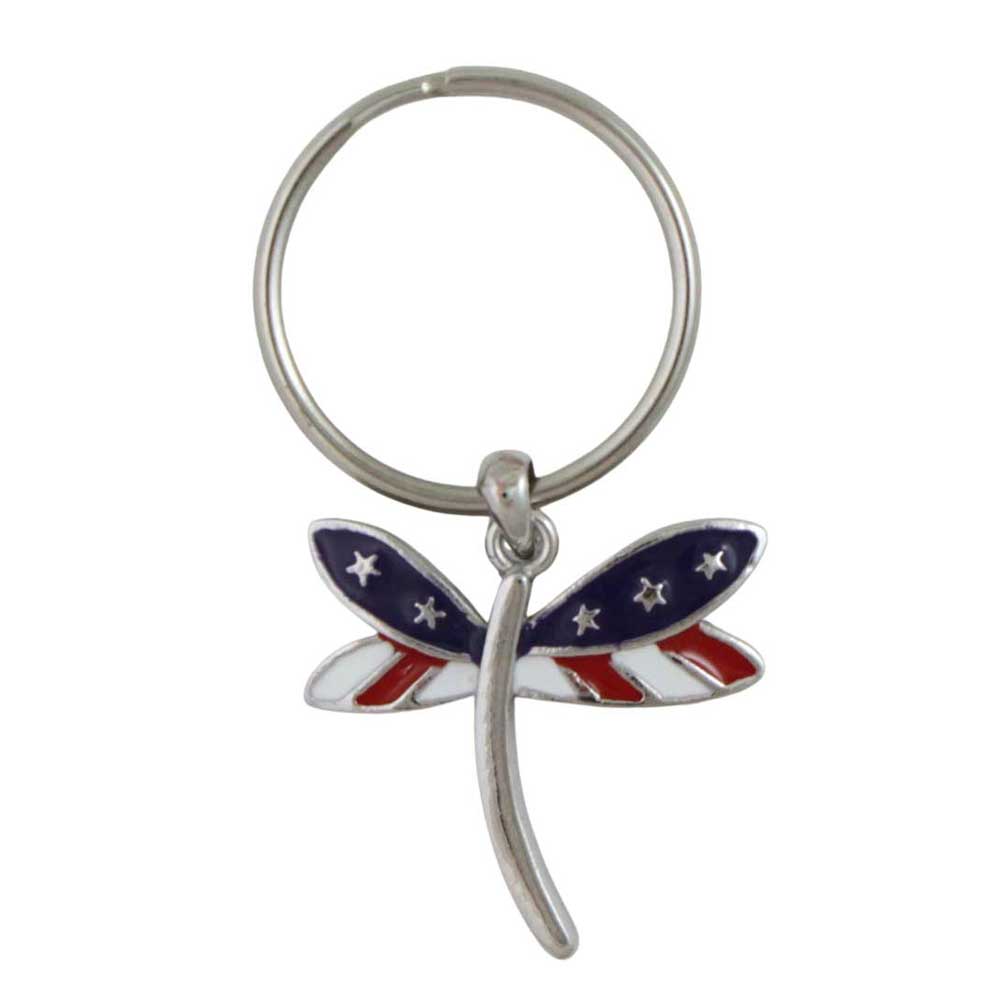 Keychain with dragonfly design featuring American flag colors on a white background - Lilylin Designs