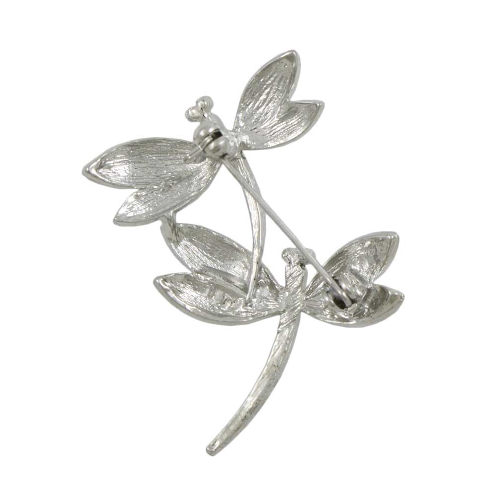 Silver Crystal Double Dragonflies Brooch Pin - PRI978D - Lilylin Designs