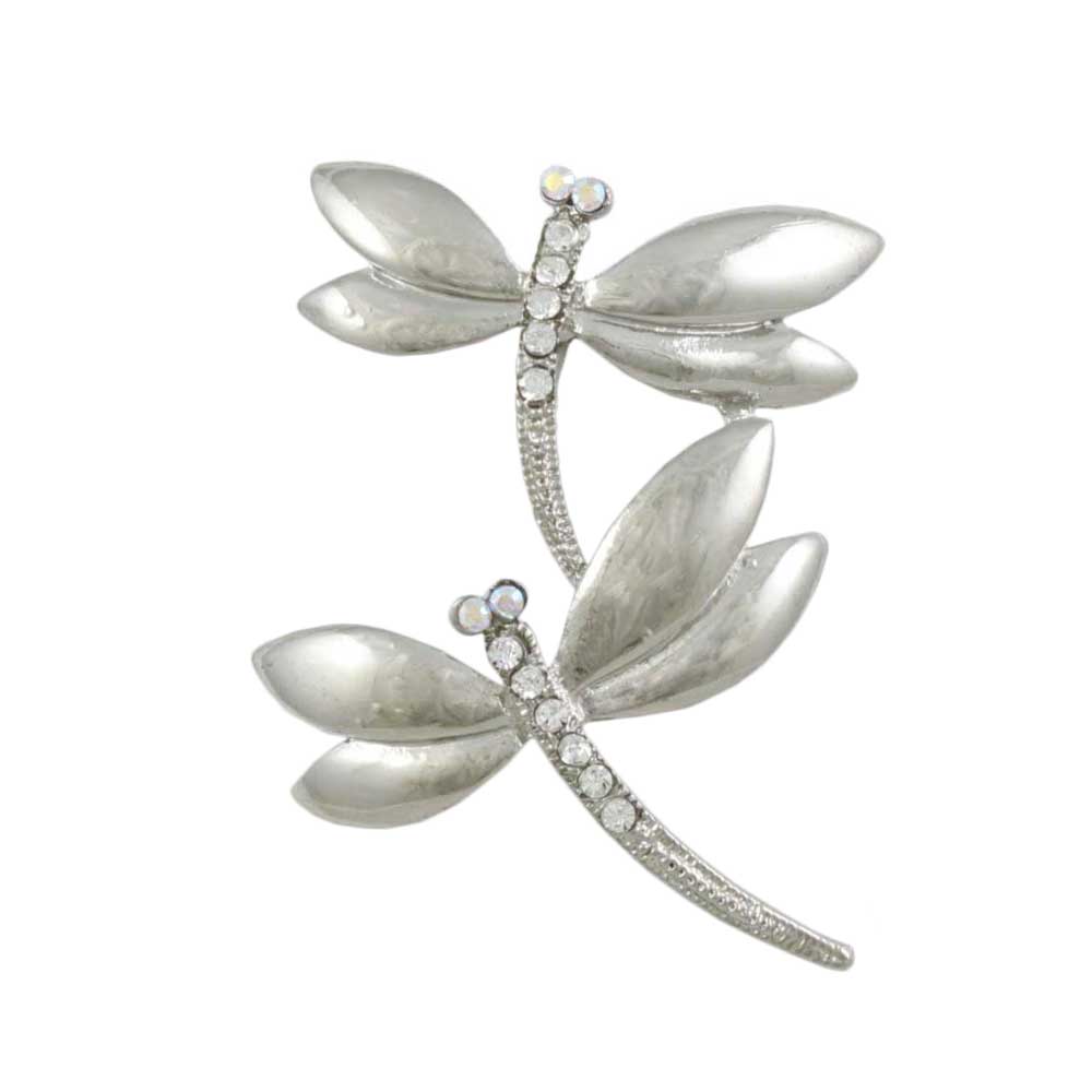 Silver Crystal Double Dragonflies Brooch Pin - PRI978D - Lilylin Designs