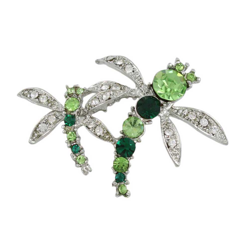 Dark and Light Green Crystal Dragonflies Brooch Pin - PRI978F - Lilylin Designs