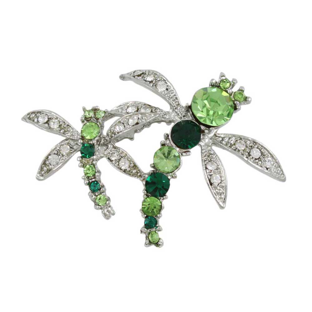 Lilylin Designs Dark and Light Green Crystal Dragonflies Brooch Pin