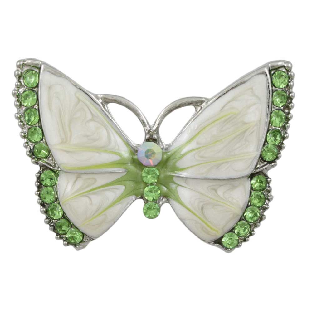 Pearlized Enamel with Green Crystals Butterfly Brooch Pin - PRI981N - Lilylin Designs