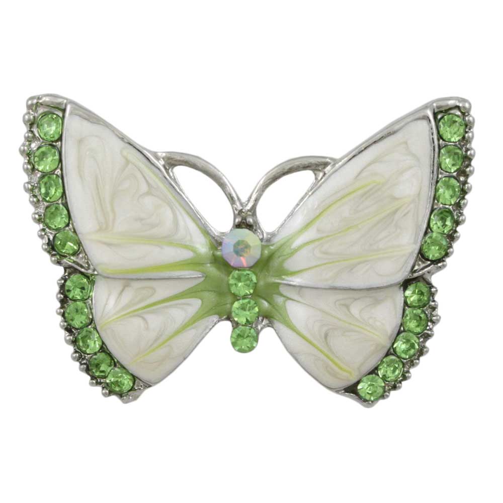 Lilylin Designs Pearlized Enamel with Green Crystals Butterfly Brooch Pin
