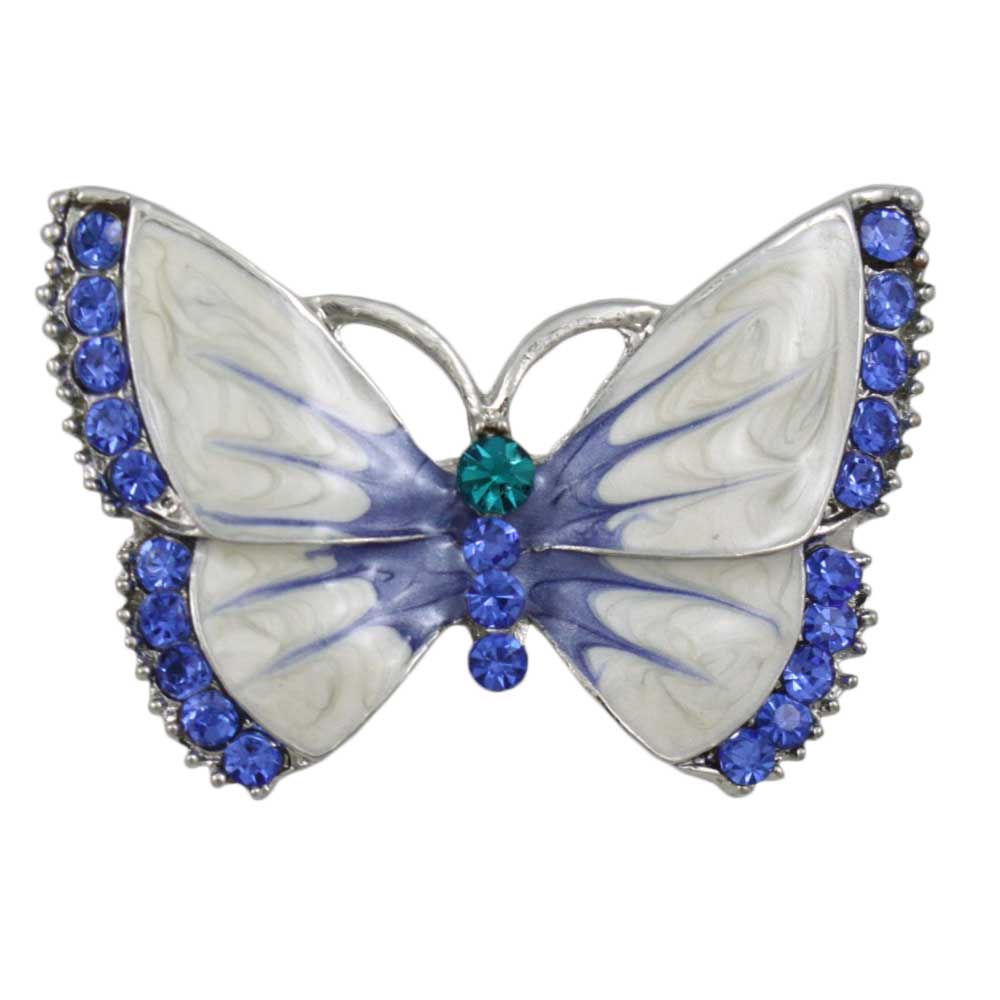 Lilylin Designs Pearlized Enamel with Blue Crystals Butterfly Brooch Pin