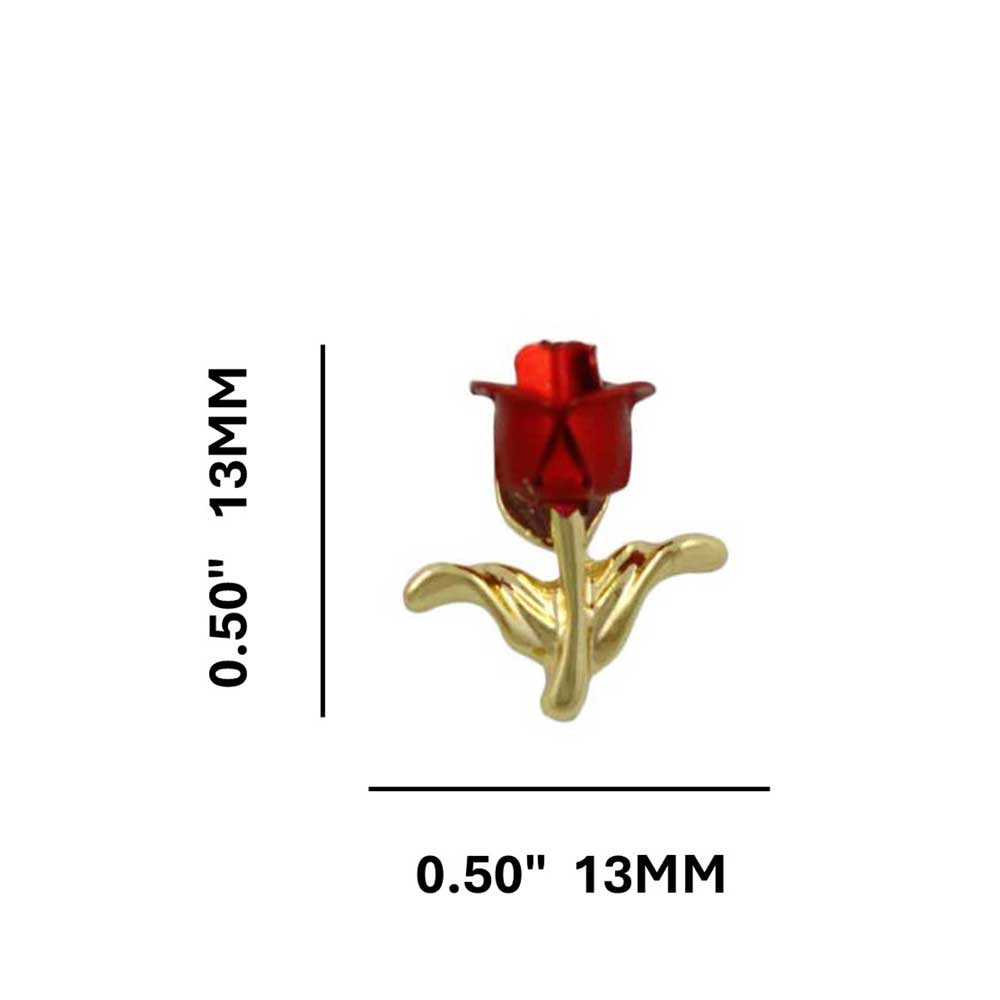 Red Rose Bud with Gold Stem Stud Pierced Earring - PRL005E - Lilylin Designs