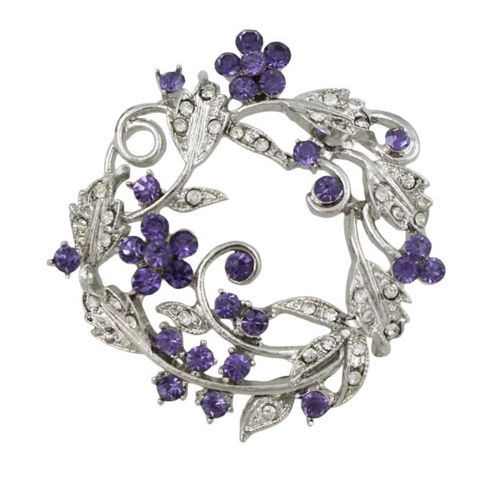 Purple Crystal Daisies Flower Wreath Brooch Pin - PRL029 - Lilylin Designs