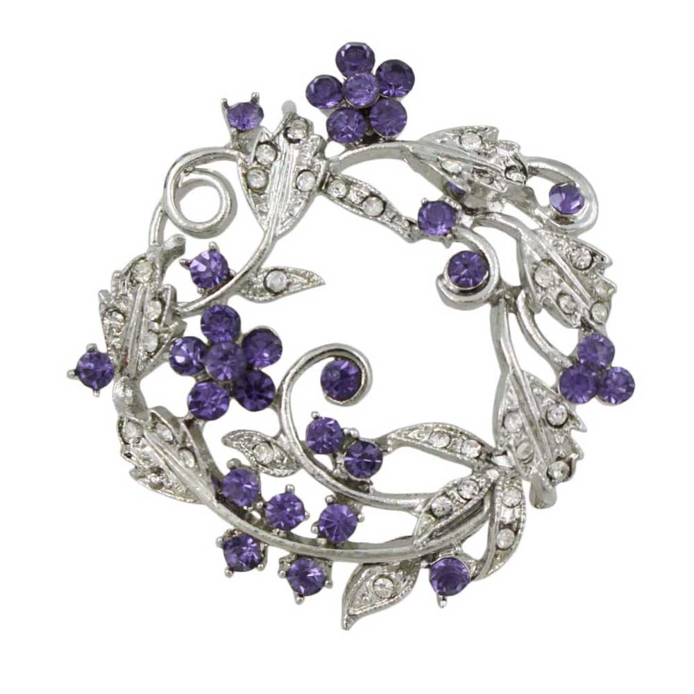 Lilylin Designs Purple Crystal Daisies Flower Wreath Brooch Pin