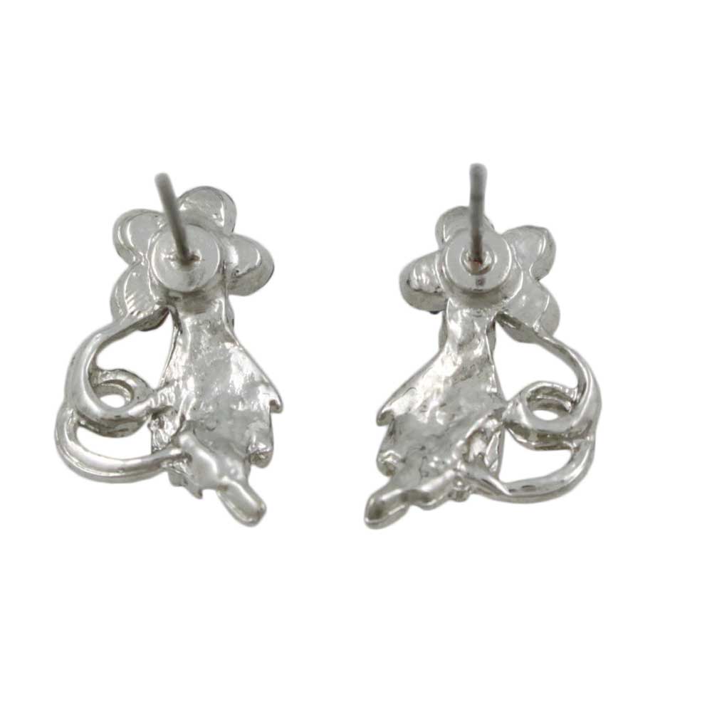 Purple Crystal Daisy with Silver Leaves Pierced Earring - PRL029E - Lilylin Designs