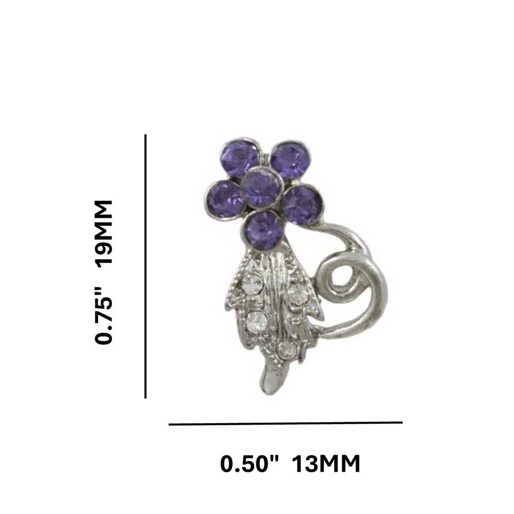 Purple Crystal Daisy with Silver Leaves Pierced Earring - PRL029E - Lilylin Designs