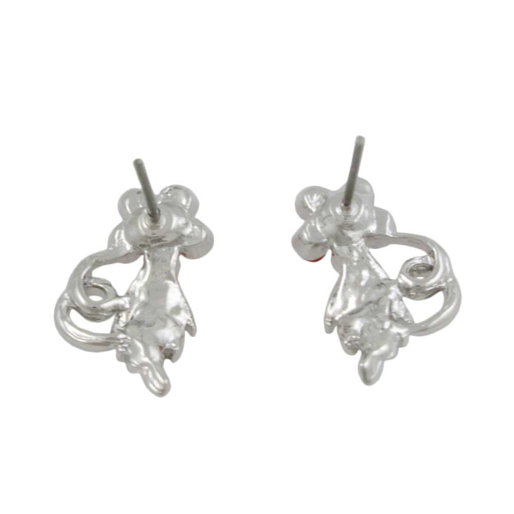 Red Crystal Daisy with Green Leaf Pierced Earring - PRL029XE - Lilylin Designs