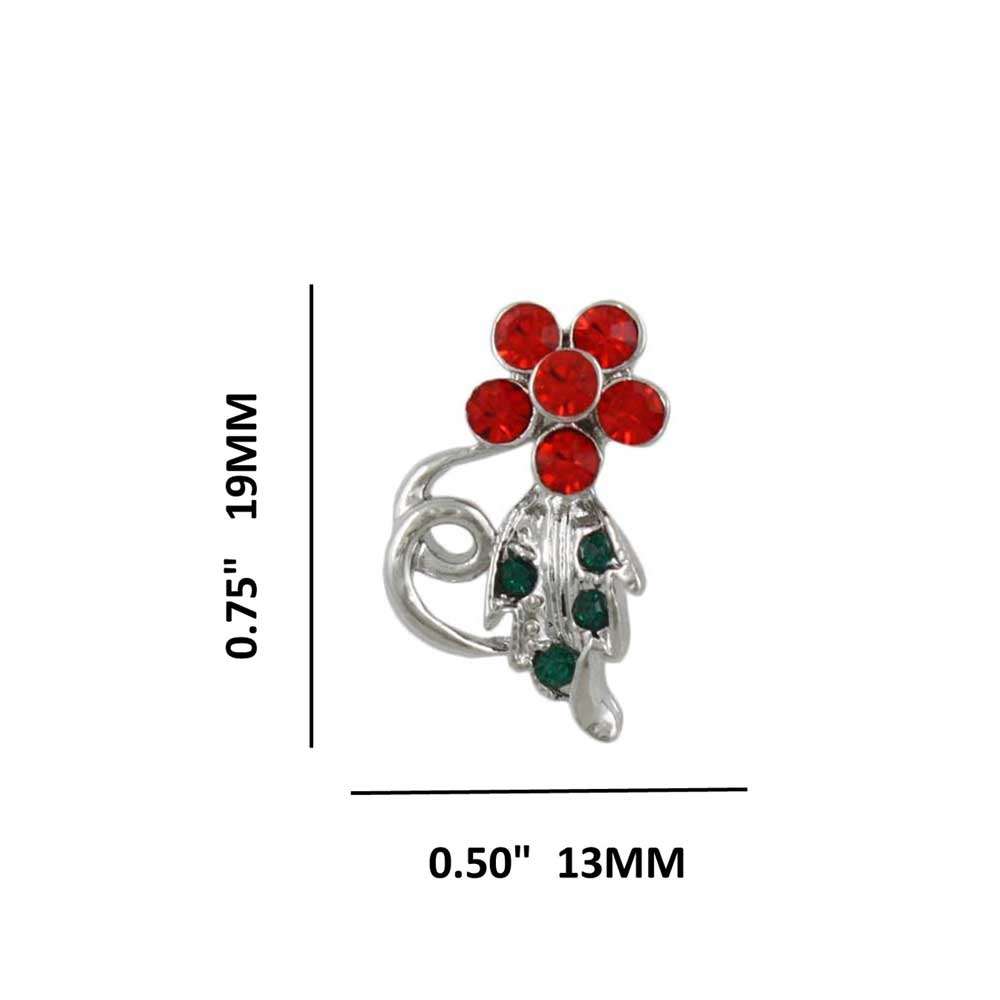 Red Crystal Daisy with Green Leaf Pierced Earring - PRL029XE - Lilylin Designs