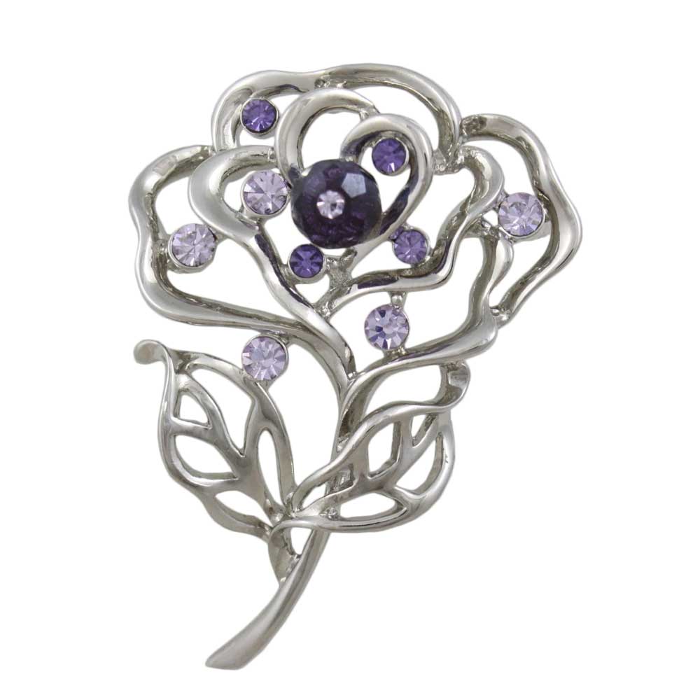 Lilylin Designs Open Rose with Purple Bead Flower Brooch Pin