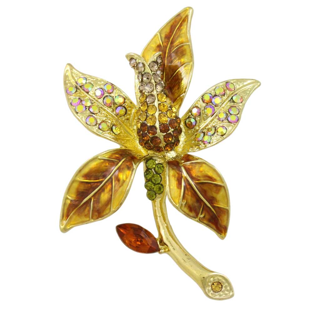 Brown Enamel Crystal Tulip Flower Brooch Pin - PRL038 - Lilylin Designs