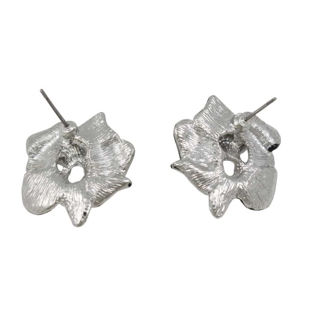 Gray and Black with Crystals Flower Pierced Earring - PRL055E - Lilylin Designs