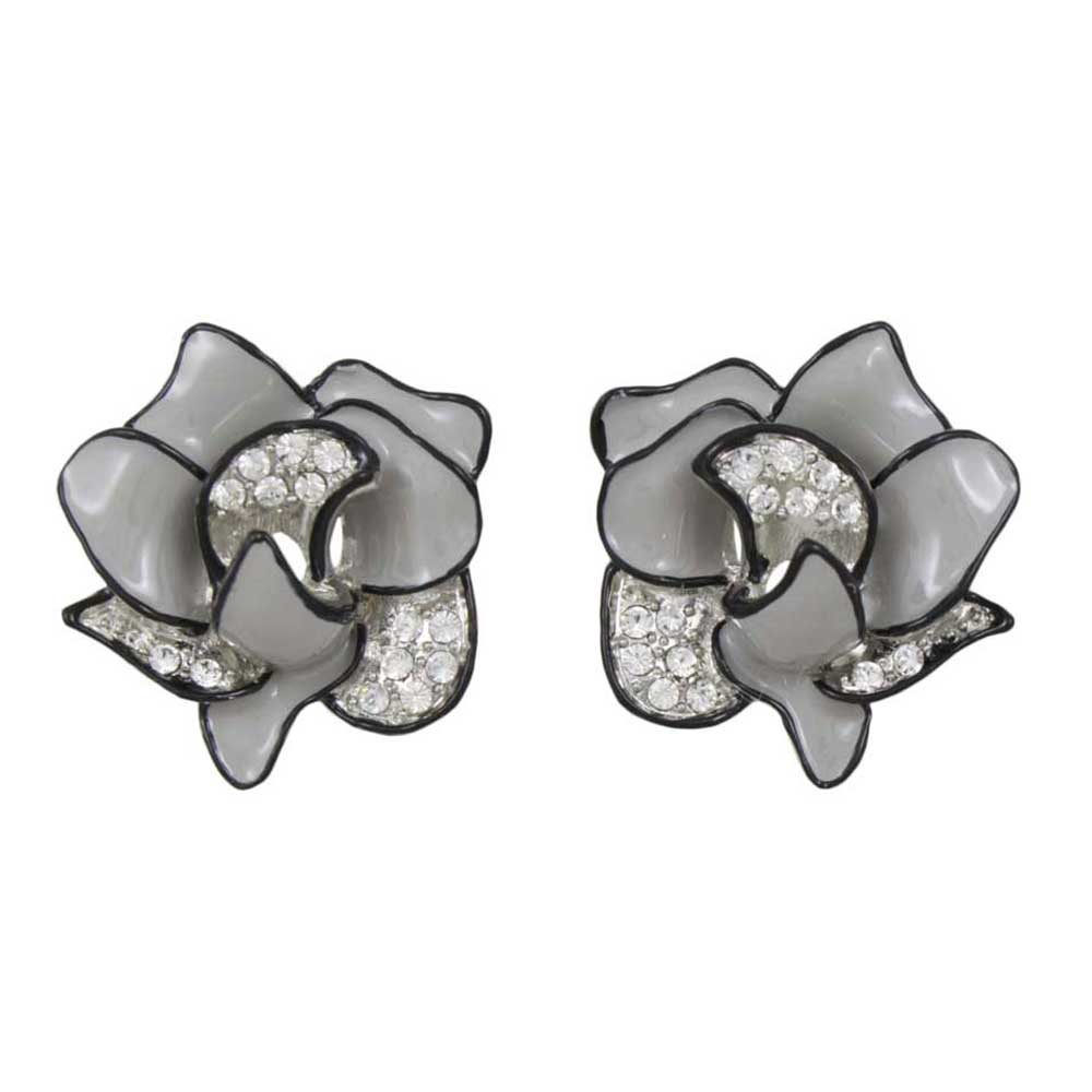 Gray and Black with Crystals Flower Pierced Earring - PRL055E - Lilylin Designs