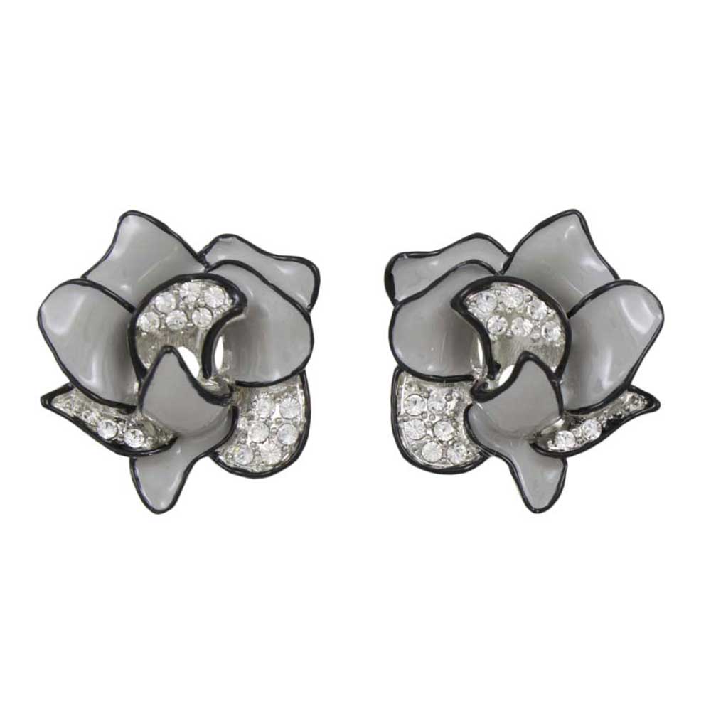 Lilylin Designs Gray and Black with Crystals Flower Pierced Earring