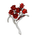 Bouquet of 6 Red Rose Buds with Crystals Flower Pin on white background | Lilylin Designs