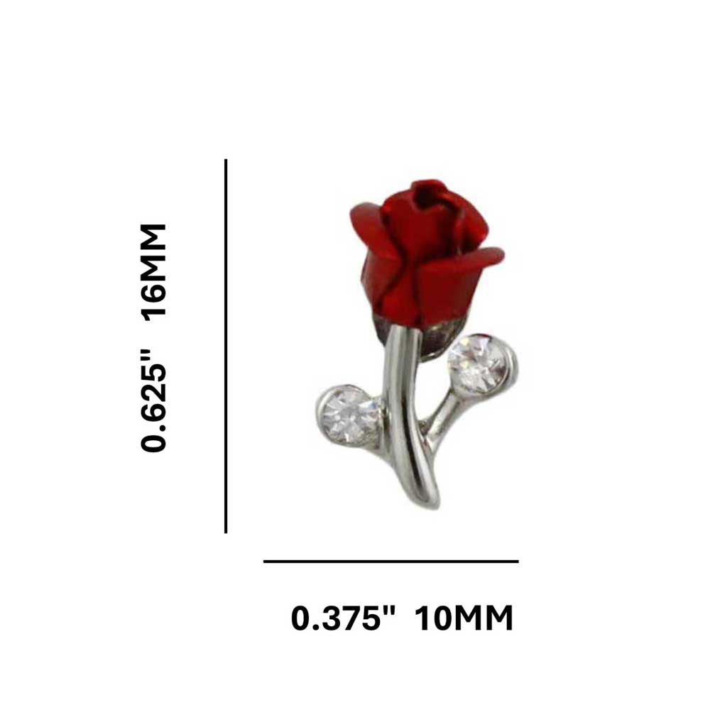 Red Rose Bud with Crystal Pierced Earring - PRL105SE - Lilylin Designs