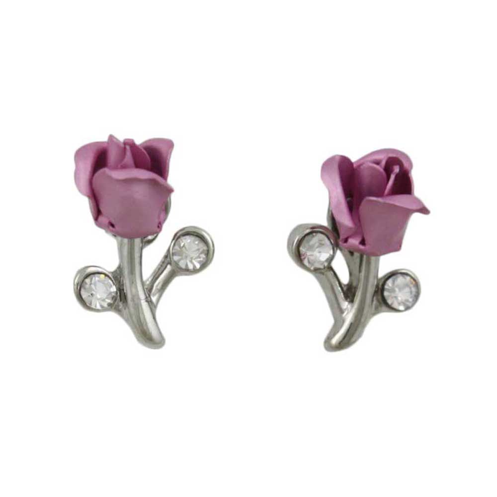Lilylin Designs Lavender Rose Bud with Crystal Stud Pierced Earring