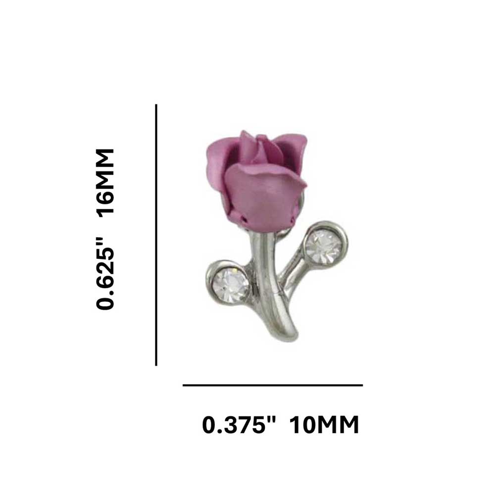 Lavender Rose Bud with Crystal Pierced Earring - PRL105SEP - Lilylin Designs