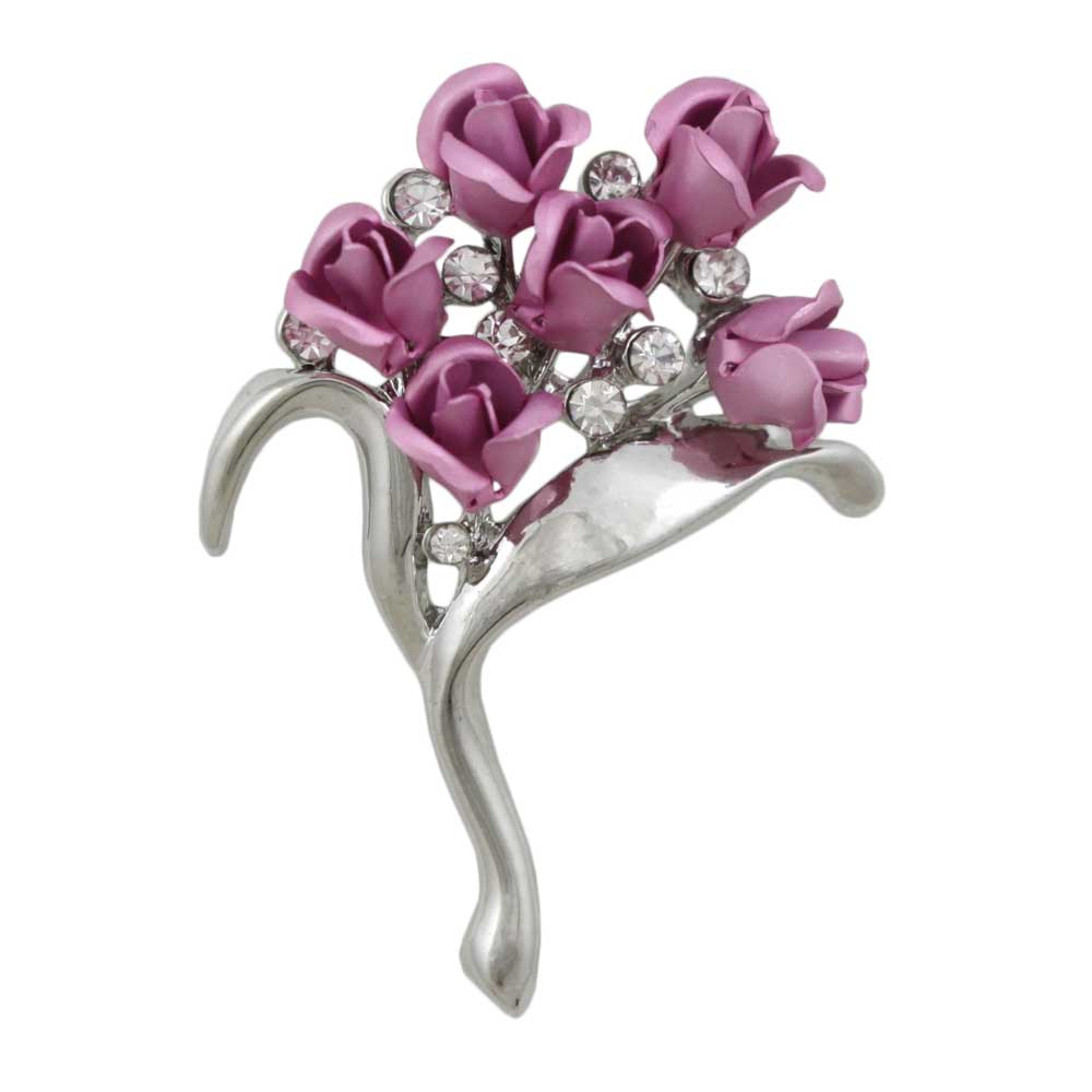 Bouquet of Lavender Rose Buds with Crystals Flower Pin - PRL105SPK - Lilylin Designs