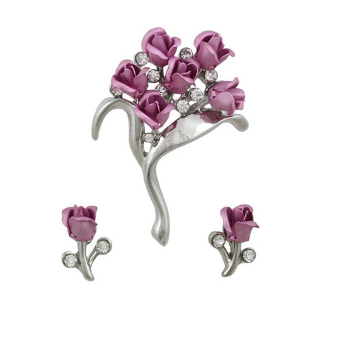 Bouquet of Lavender Roses Pin and Rose Earring Set | Lilylin Designs
