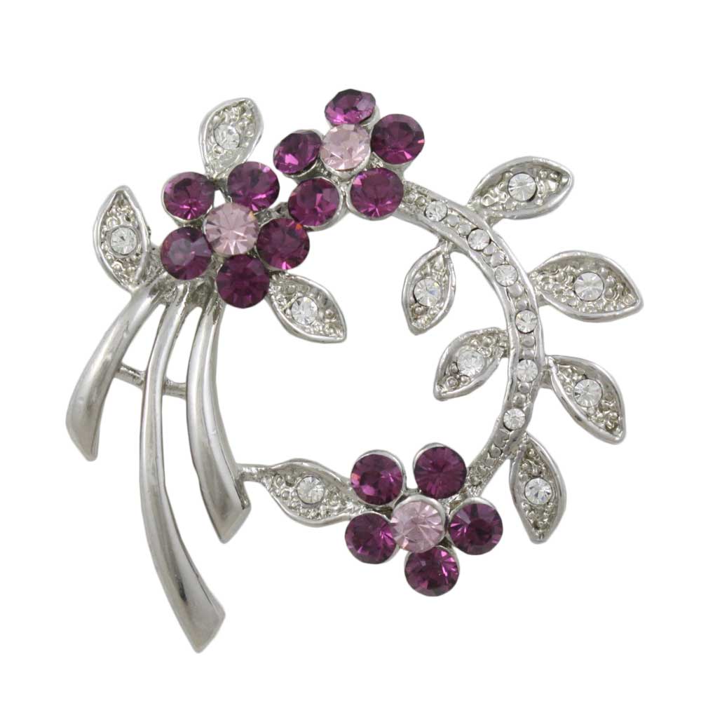 Branch with Purple Crystal Daisies Flower Brooch Pin - PRL123 - Lilylin Designs