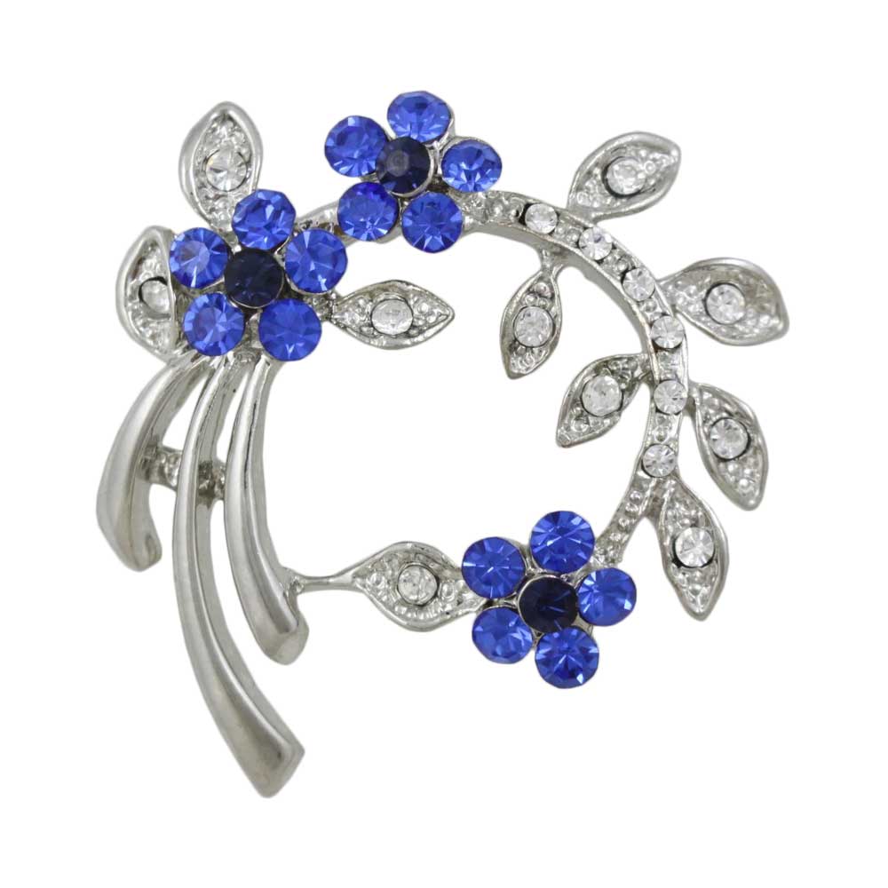 Lilylin Designs Branch with Blue Crystal Daisies and Leaves Brooch Pin