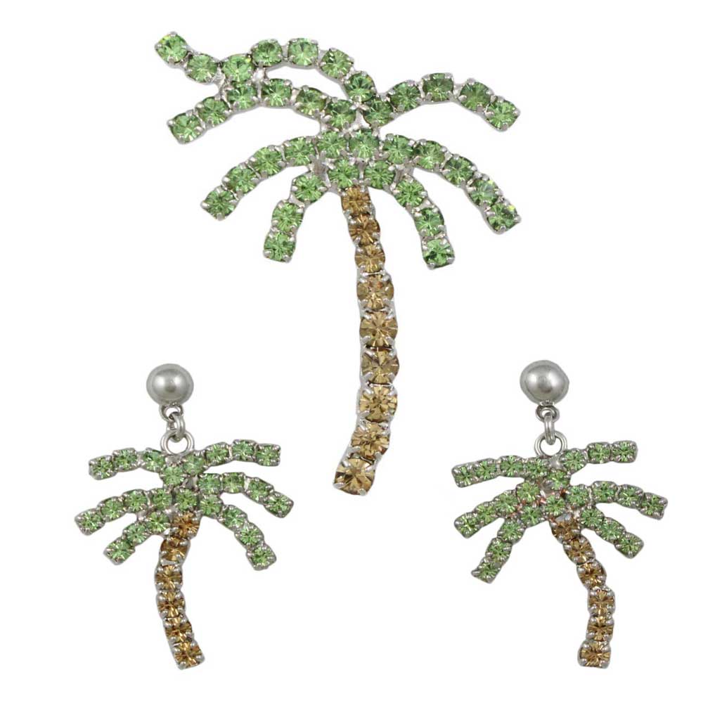 Crystal Palm Tree Brooch Pin and Earring Gift Set - PRL165BS - Lilylin Designs
