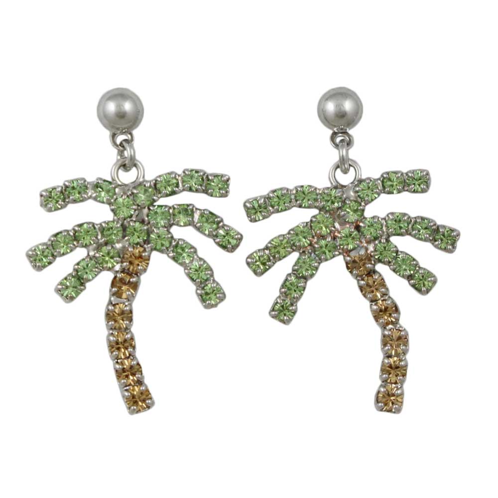Green and Brown Crystal Palm Tree Pierced Earring - PRL165E - Lilylin Designs