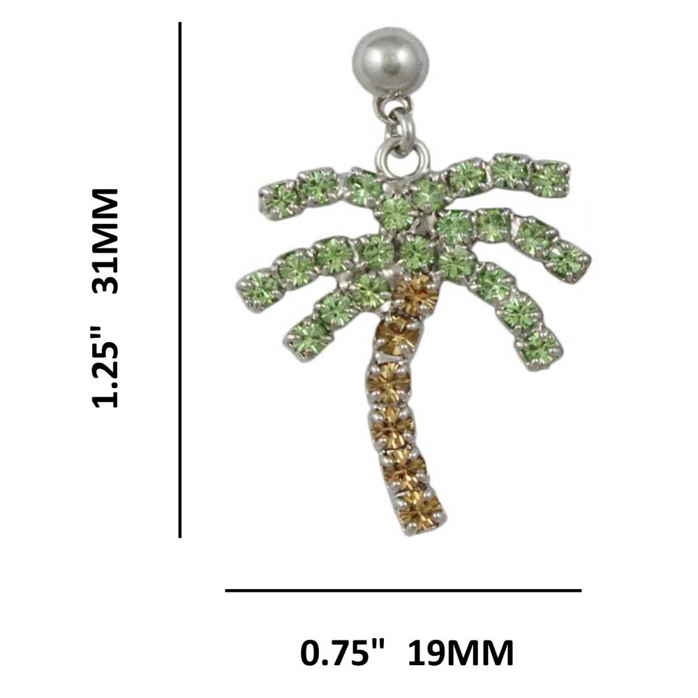 Green and Brown Crystal Palm Tree Pierced Earring - PRL165E - Lilylin Designs